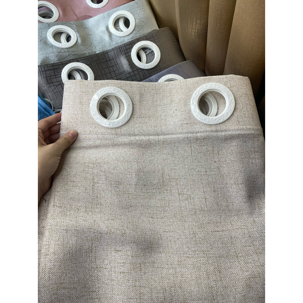 (size nhỏ)Rèm Khoen, Vải Voan Đũi Linen Màu Be (Không Thanh Treo) Phong Cách Vintage, Phòng Khách,Phòng Ngủ,Homestay