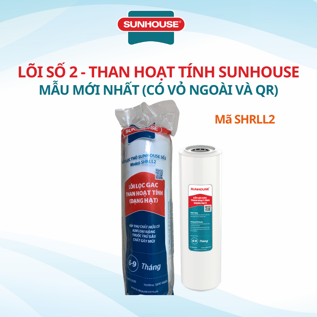 Lõi Lọc Thô Số 2 Sunhouse SHRLL2 OCB GAC Than Hoạt Tính Chính Hãng Dành Cho Máy Lọc RO 3 Cốc Lọc 10 Inch