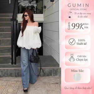 Áo bi trễ vai nơ GUMIN thiết kế áo dáng bồng nơ to vintage tiểu thư, Áo kiểu nữ bánh bèo sang chảnh thanh lịch