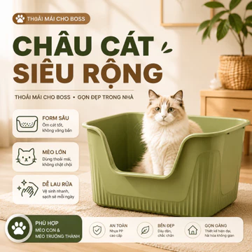 Chậu Cát Cho Mèo Cao Cấp, Chậu Cát Vệ Sinh Tiện Lợi, Dễ Vệ Sinh Cho Mèo