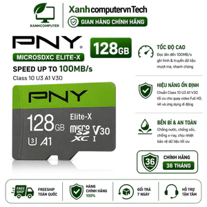 Thẻ nhớ 128GB PNY MicroSDXC Elite-X Class 10 U3 A1 V30 100Mb/s (Không Adapter) - Hàng chính hãng