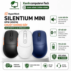 Chuột không dây HyperWork Silentium Mini - HPW-MS01M - Bluetooth 5.1 & Wireless 2.4 - Chính Hãng