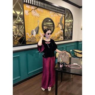 Áo nhung the tay bèo thêu chuồn chuồn đơn lót lụa