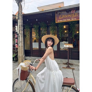 Đầm maxi OLV trắng cổ tròn tầng xòe nhẹ White Round Neck Tiered Maxi Dress