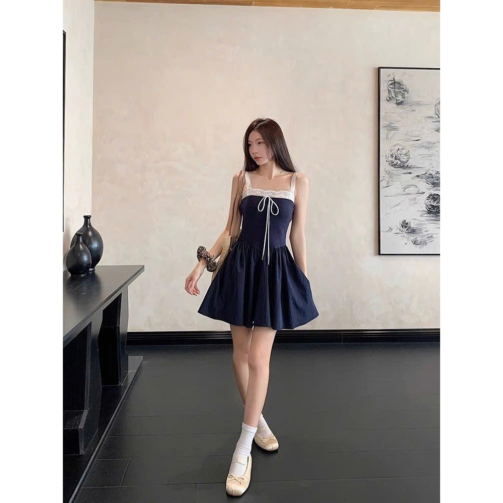 Váy Hai Dây Bản To Phối Ren Ngực, Đầm Dự Tiệc Dáng Ngắn Tôn Dáng Tiểu Thư Sang Chảnh Đi Cafe Hẹn Hò
