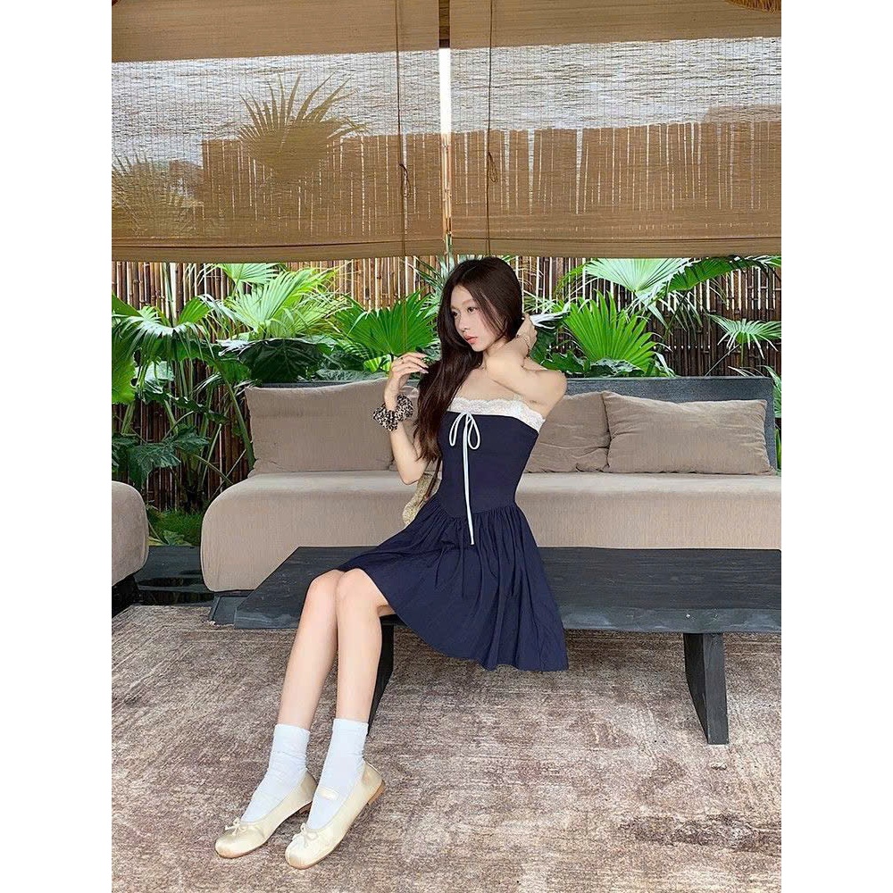 Váy Hai Dây Bản To Phối Ren Ngực, Đầm Dự Tiệc Dáng Ngắn Tôn Dáng Tiểu Thư Sang Chảnh Đi Cafe Hẹn Hò
