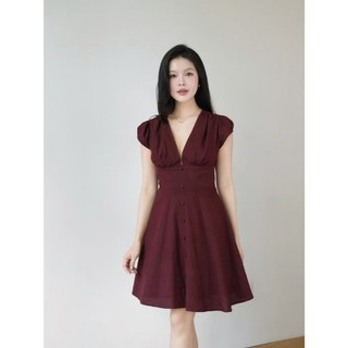 𝗨𝗿𝗶 𝗗𝗿𝗲𝘀𝘀 -|LY LINEN|- Đầm Linen cổ V phối nút bọc