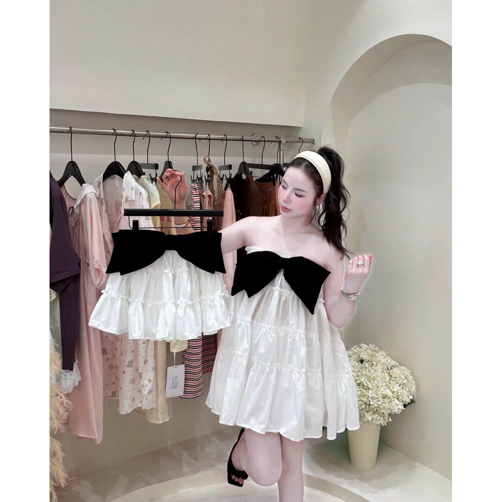 Váy babydoll nơ nhung tiểu thư xinh xỉu