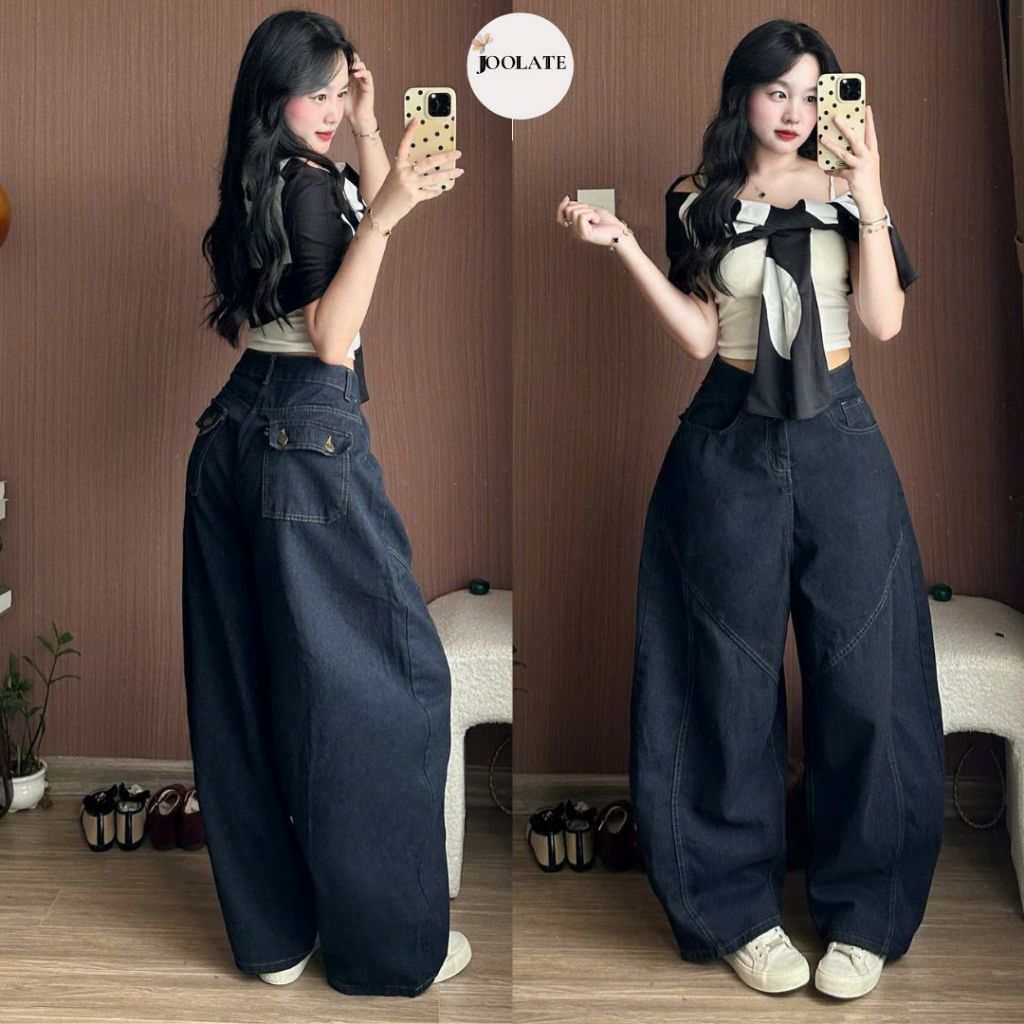 Quần Jean Ống Cong Joolate Form Rộng Nam Nữ Unisex Phong Cách Streetstyle Túi Nắp Sau Bản Pre Màu Retro