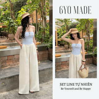 [Tách lẻ] Áo quây cúp ngực GYOMADE® phối quần ống rộng linen sợi tự nhiên cao cấp tôn dáng