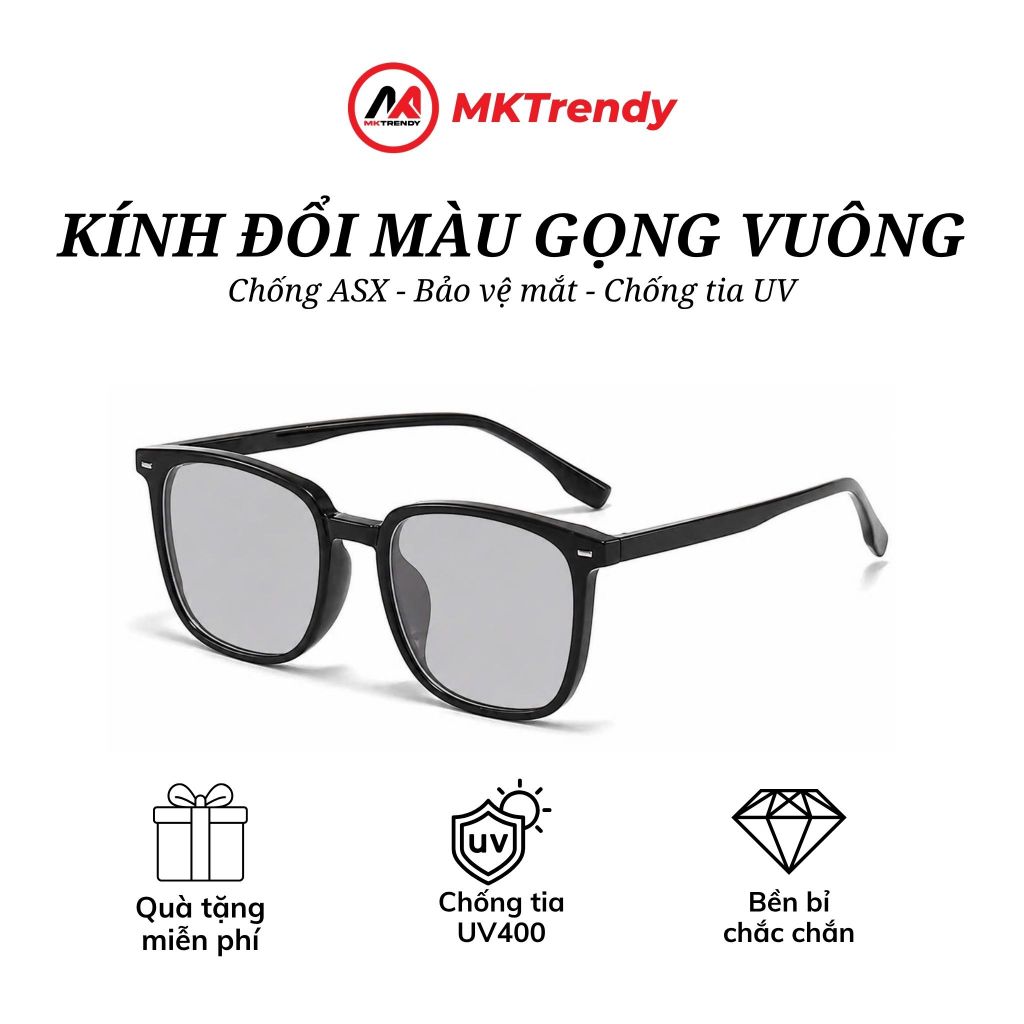 [ĐQ KOL x MKTRENDY] Kính đổi màu gọng vuông X16 chống ánh sáng xanh chống tia UV tặng túi đựng kính khăn lau kính