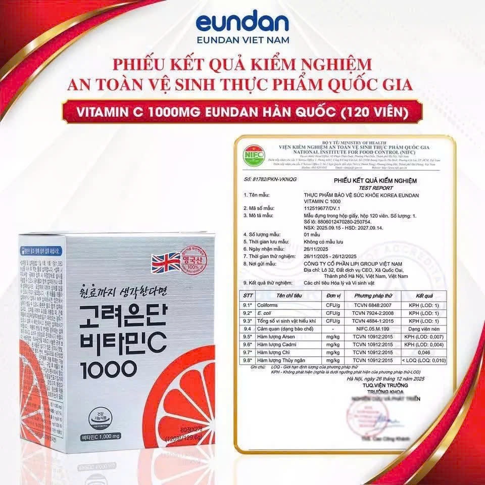 Viên Uống Eundan Vitamin C 1000mg Hàn Quốc Giúp Tăng Cường Hệ Miễn Dịch Làm Đẹp Da - Hộp 120 Viên-thyLe99