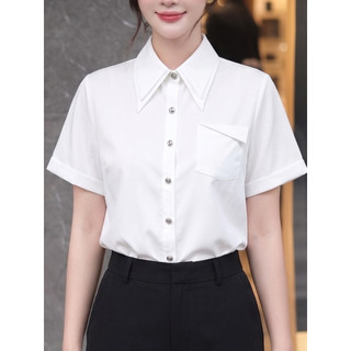 Áo Sơ Mi Nữ 𝐂𝐂𝐇𝐀𝐓 Dáng Suông Kiểu Lumi Cổ Đức 2 Lá Chất Liệu Cao Cấp 16FNT8090ST