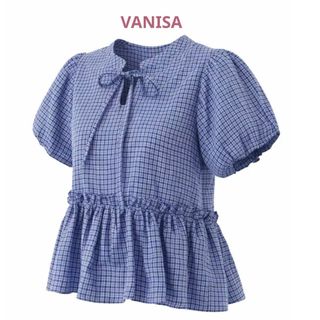 Áo sơ mi cổ tàu ngắn tay nữ dáng suông bánh bèo voan mềm phối bèo nhúm caro xanh VANISA SMR104