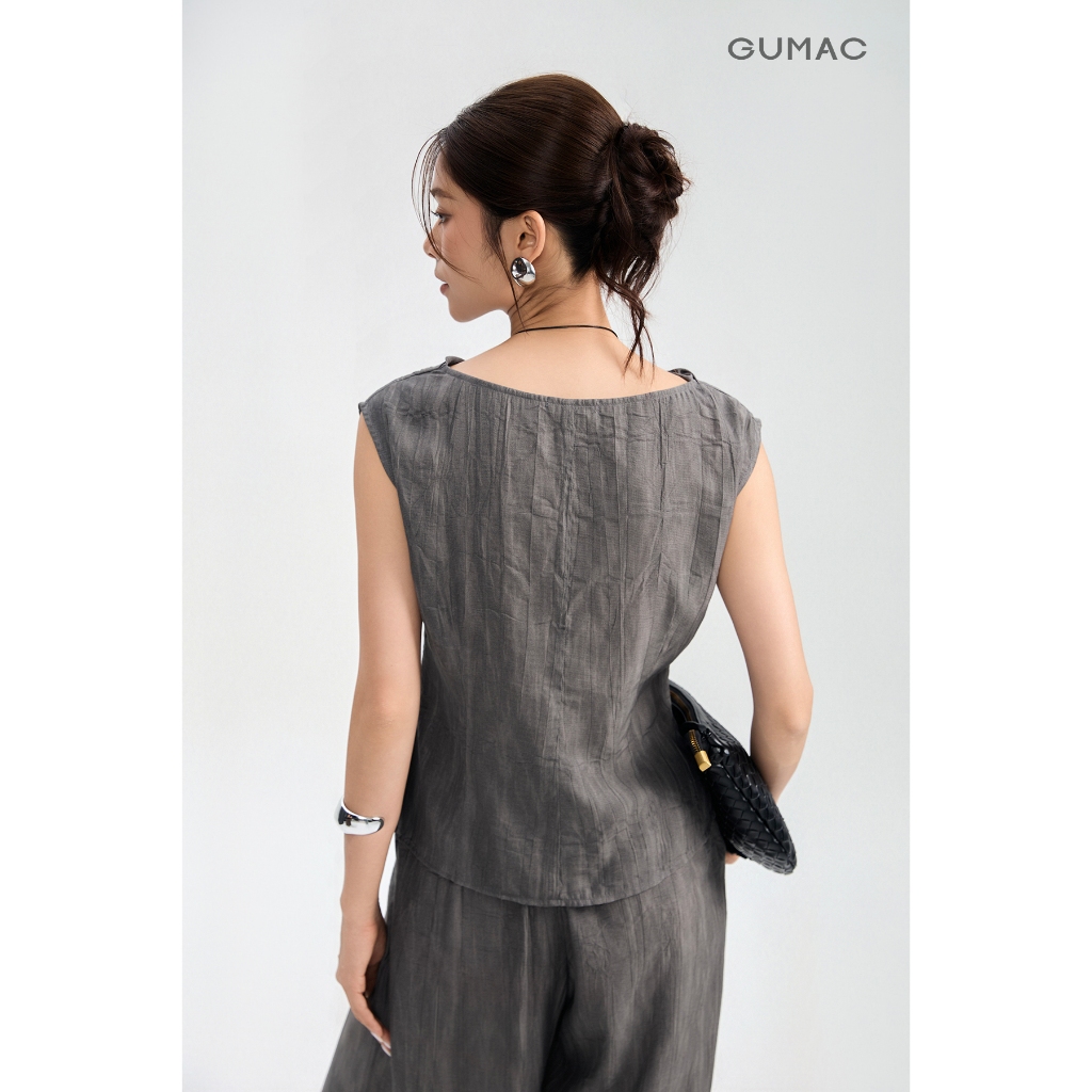 Set lẻ Áo kiểu GUMAC form ôm không tay cổ đổ nhẹ AG04073 - Quần tây nữ GUMAC form ống rộng có túi xéo hai bên QG04071