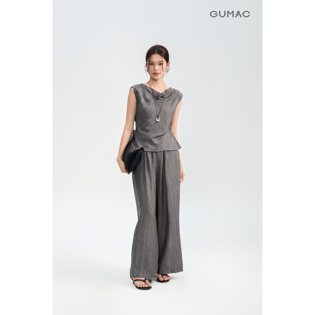 Set lẻ Áo kiểu GUMAC form ôm không tay cổ đổ nhẹ AG04073 - Quần tây nữ GUMAC form ống rộng có túi xéo hai bên QG04071