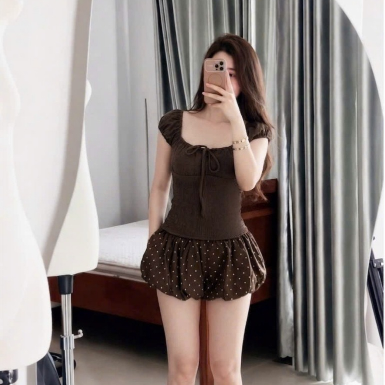 Quần sooc chấm bi dáng bí phồng phối 3 màu xinh xắn LABEL Q11