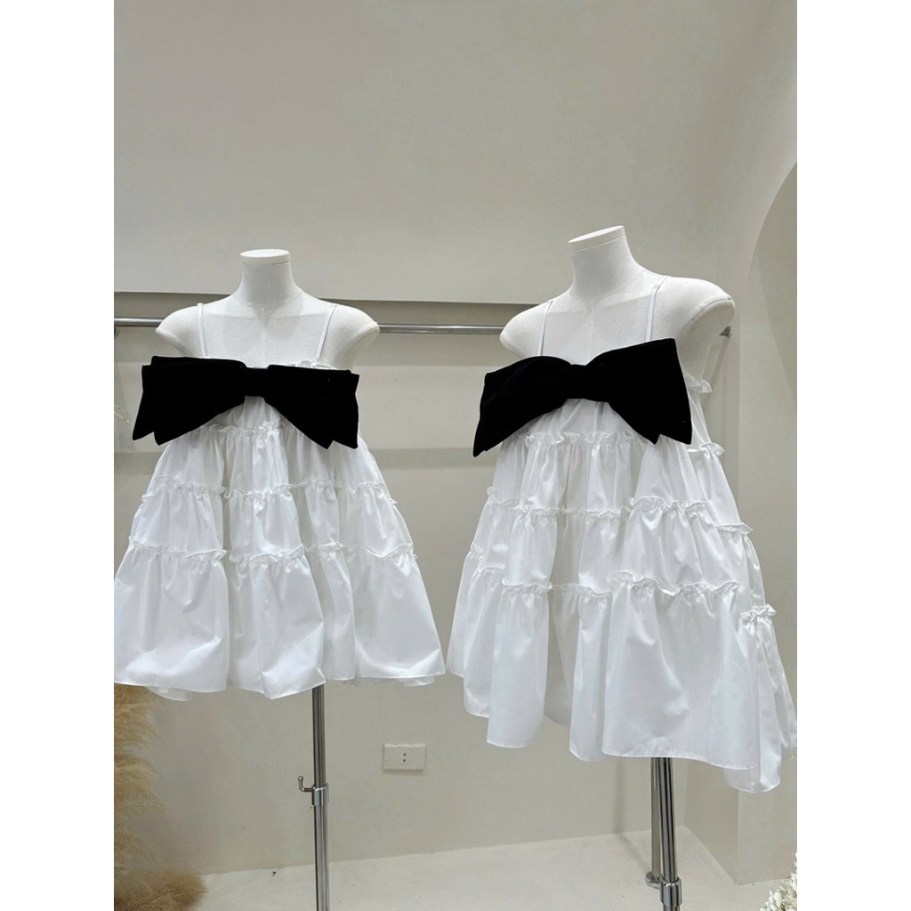 Váy hai dây dáng babydoll nơ bánh bèo tiểu thư