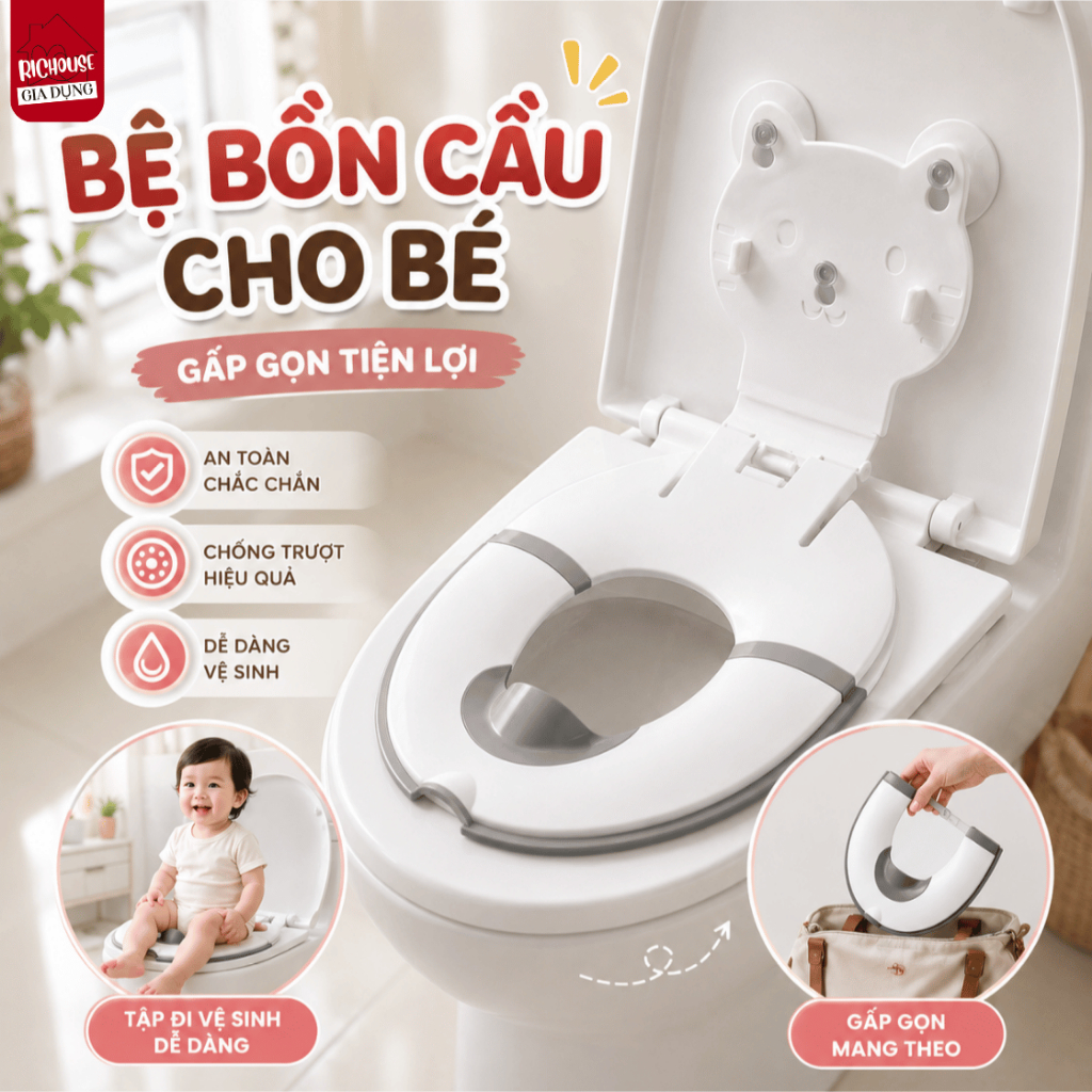 Ghế Tập Đi Vệ Sinh Chống Trượt An Toàn, Bệ Bồn Cầu Thu Nhỏ Gấp Gọn Cho Bé, Du Lịch Tiện Lợi RICHOUSE