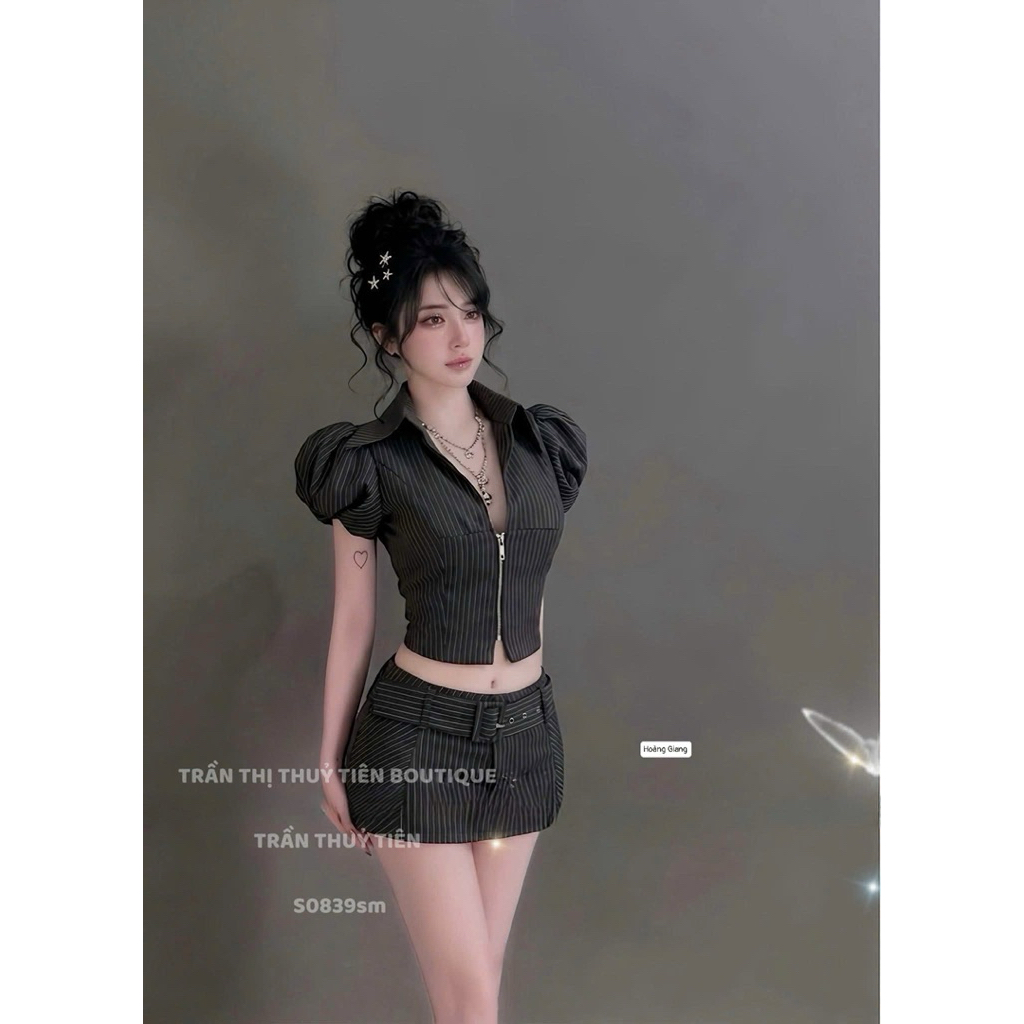 Set 2 món áo cộc tay bồng mix chân váy ngắn chữ A