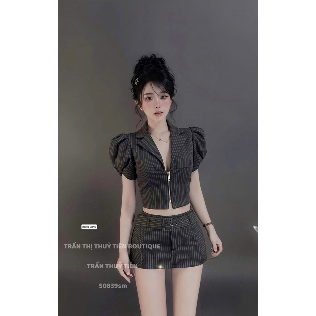 Set 2 món áo cộc tay bồng mix chân váy ngắn chữ A