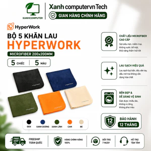 Bộ 5 Khăn Lau HyperWork Microfiber 200x200mm - 5 Màu - Chính Hãng