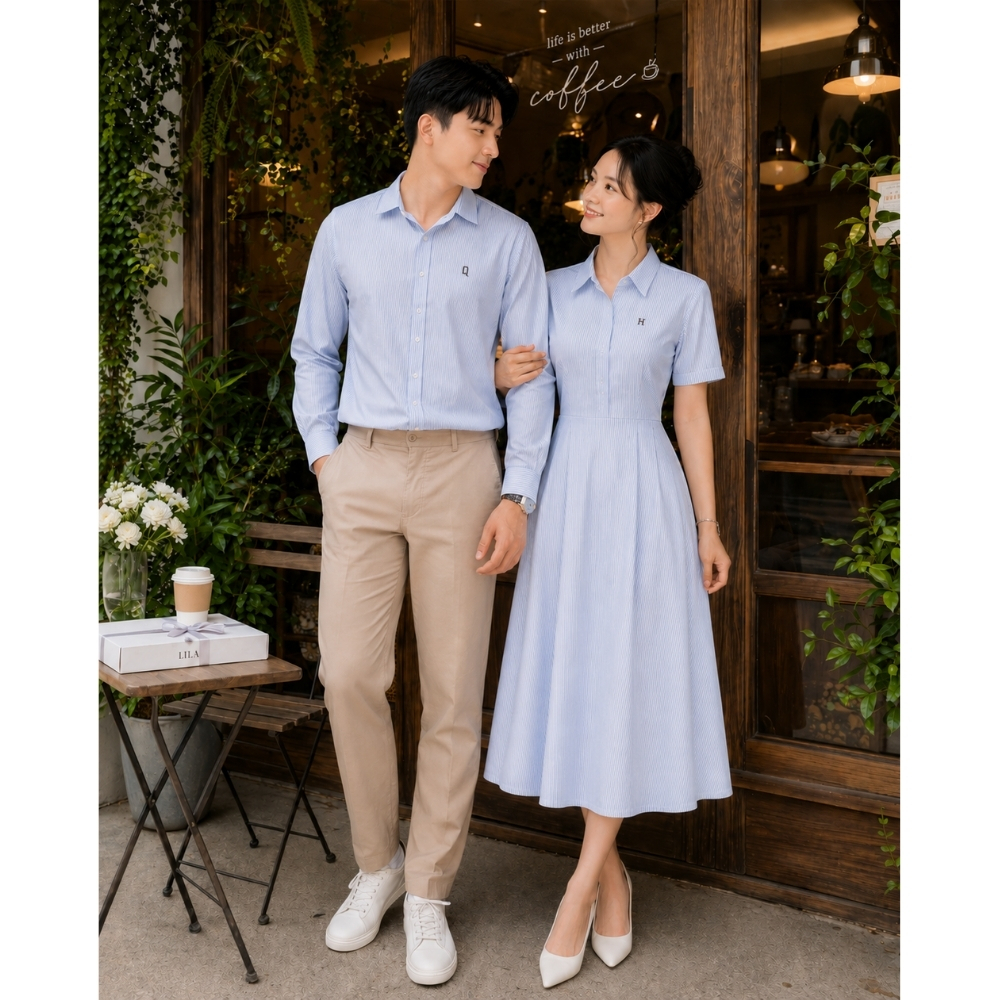 [HOẢ TỐC] Set Áo & váy sơ mi dáng dài Harmony thêu logo tên theo yêu cầu vải Oxford thanh lịch mặc đi làm, đi chơi