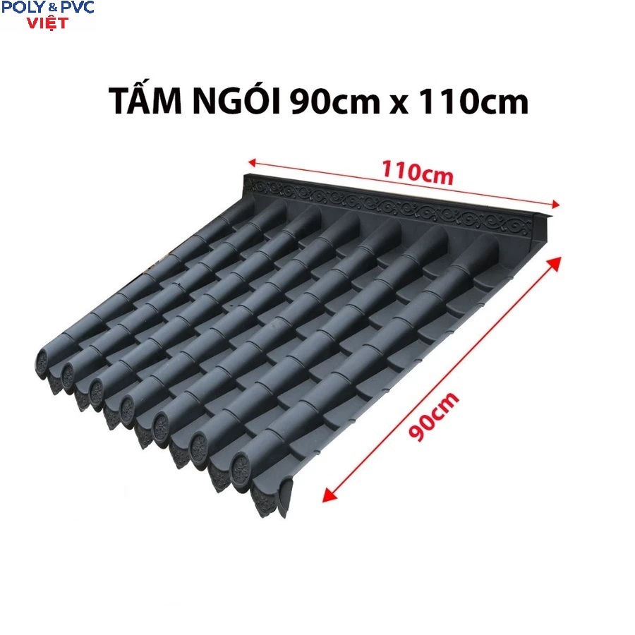 [90x110 cm] Ngói Nhựa âm dương PVC/ASA Nhật Bản 2 Màu đen + đỏ - Dày 2.5mm Sơn tĩnh điện