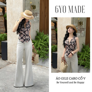 [NEW] Áo gile nữ caro cao cấp GYOMADE® cổ chữ V cá tính, chất dày dặn có lót trong | GA110