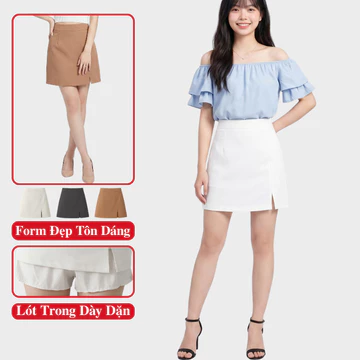 Chân Váy Chữ A Ngắn Xẻ Tà Trước Lưng Cao Madela, Váy Chữ A Ngắn Xẻ Tà Có Quần Trong.