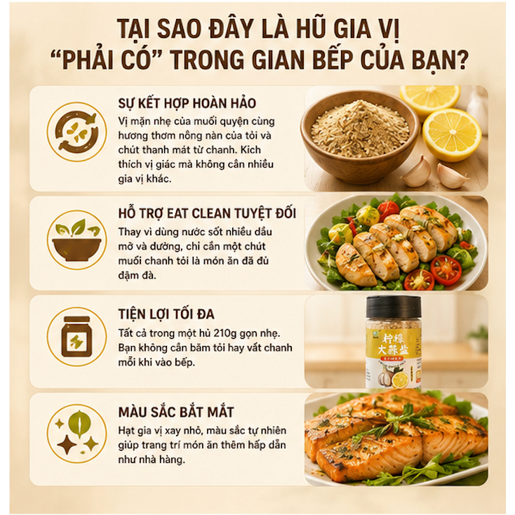Muối Chanh Tỏi Ăn Kiêng Lemon Garlic 210g – Gia Vị Tổng Hợp Ướp Đồ Nướng, Làm Salad Healthy