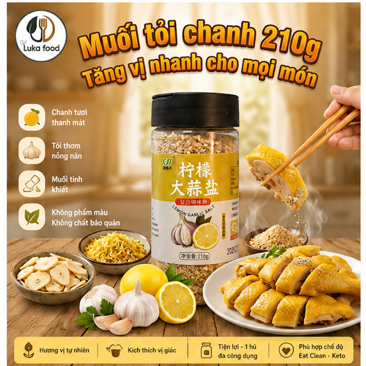 Muối Chanh Tỏi Ăn Kiêng Lemon Garlic 210g – Gia Vị Tổng Hợp Ướp Đồ Nướng, Làm Salad Healthy