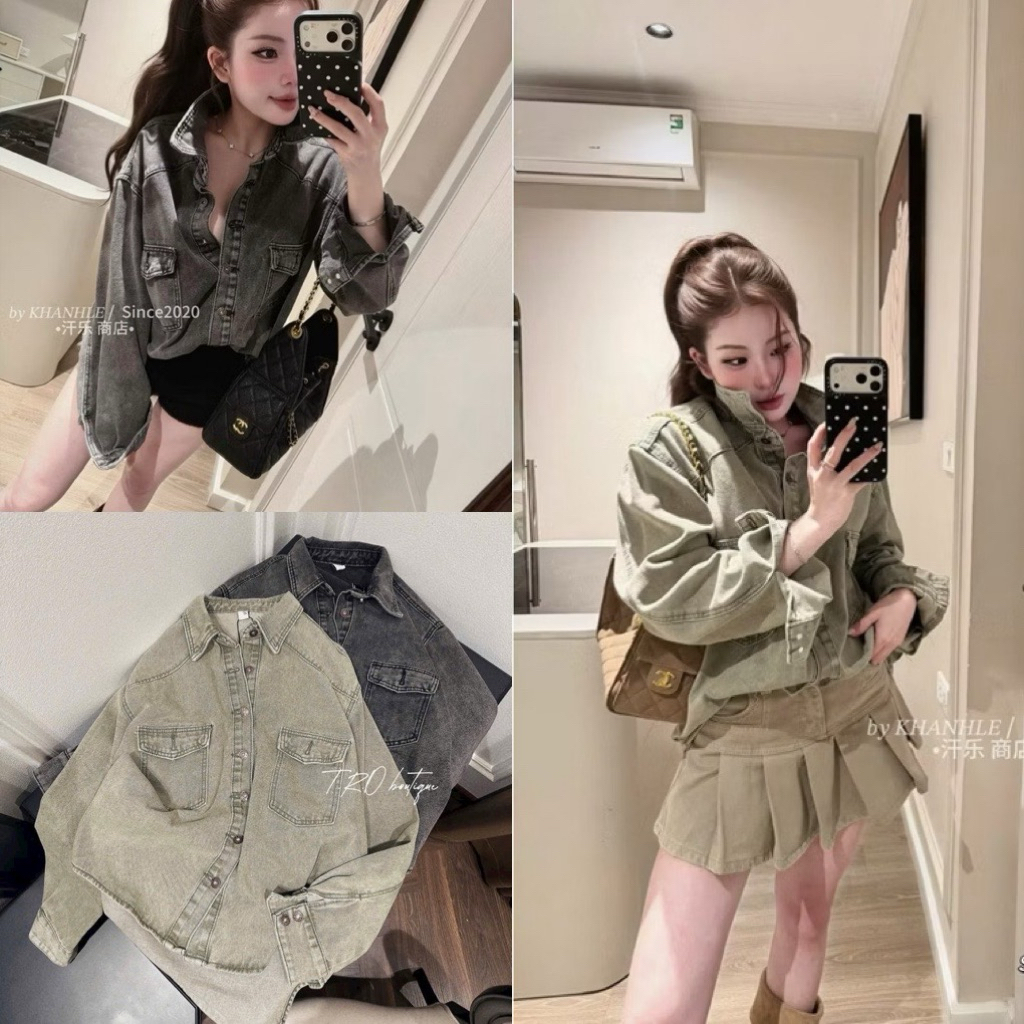 Áo khoác bò jeans nữ dáng thụng trơn hàng đẹp #7136