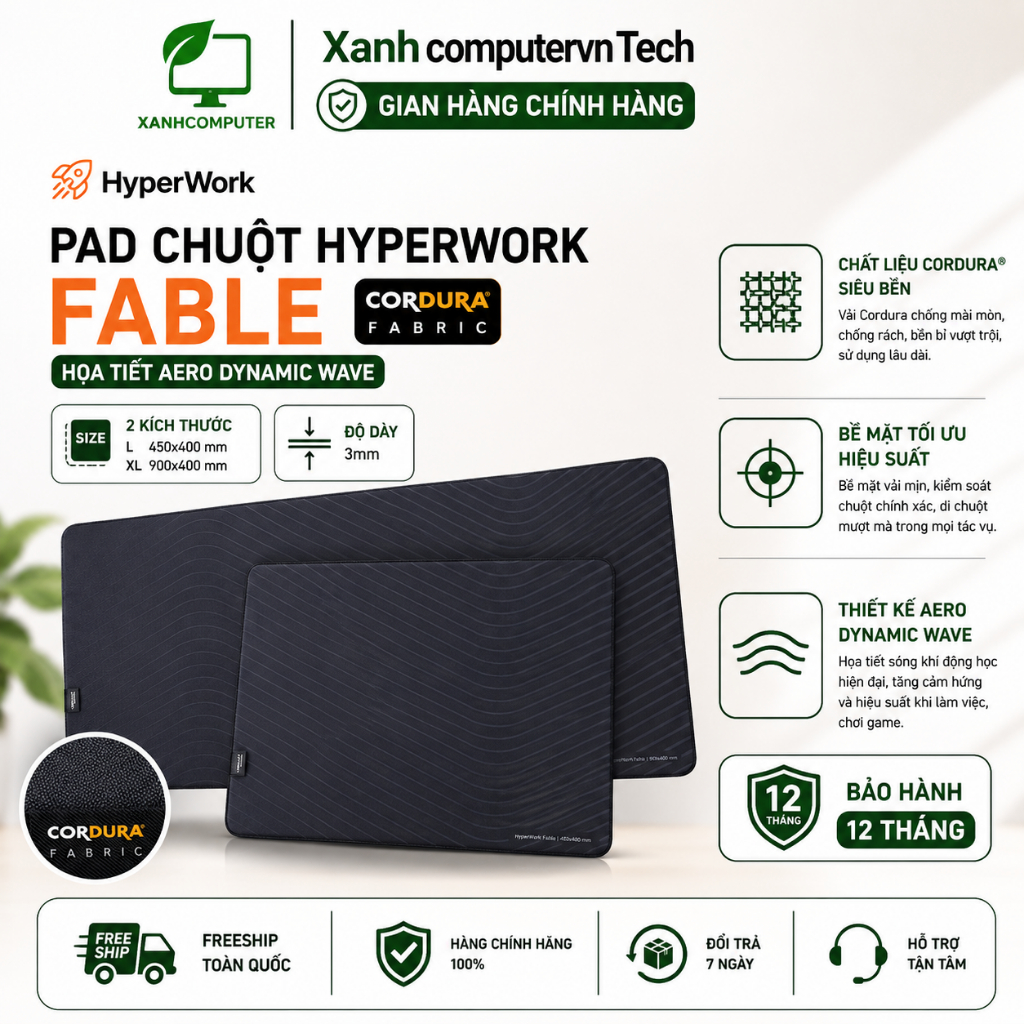 Pad chuột HyperWork FABLE (Cordura Fabric) - Họa tiết Aero Dynamic Wave - Hàng Chính Hãng