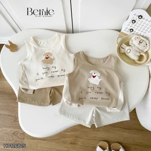Bộ ba lỗ cún nhỏ tinh nghịch unisex cho bé, bộ cotton ba lỗ mềm mát dễ thương
