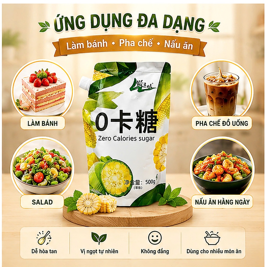 Đường Ăn Kiêng Erythritol 0 Calo MaizeZero 500g – Đường Chiết Xuất Từ Ngô Tự Nhiên, Lành Mạnh Cho Người Tiểu Đường