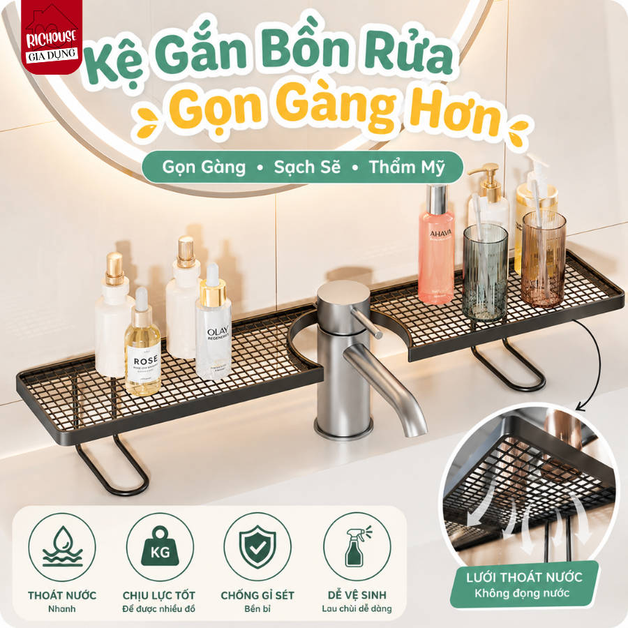 Kệ Để Đồ Lavabo Nhà Tắm Thoát Nước Nhanh, Kệ Gắn Bồn Rửa Mặt Tiện Lợi Cao Cấp