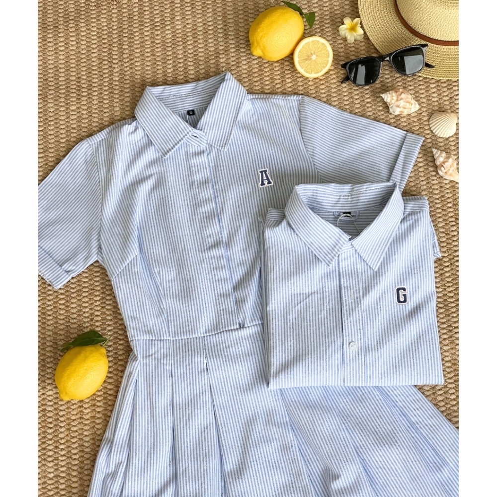 [HOẢ TỐC] Set Áo & váy sơ mi dáng dài Harmony thêu logo tên theo yêu cầu vải Oxford thanh lịch mặc đi làm, đi chơi