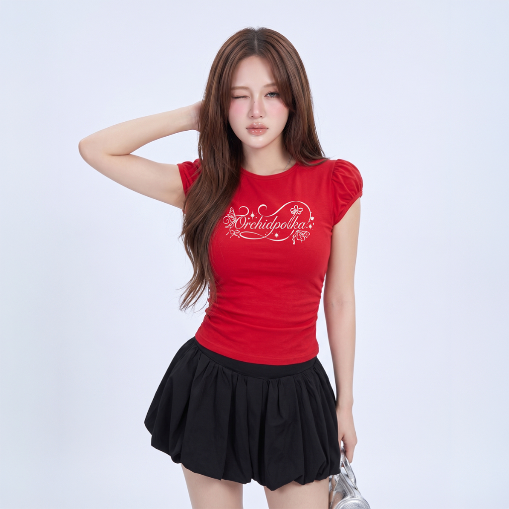 Áo Thun Nữ Tay Ngắn Kiểu Phồng PINKSTORE29 Nhún Eo In Chữ Dễ Thương A52104 | BigBuy360 - bigbuy360.vn
