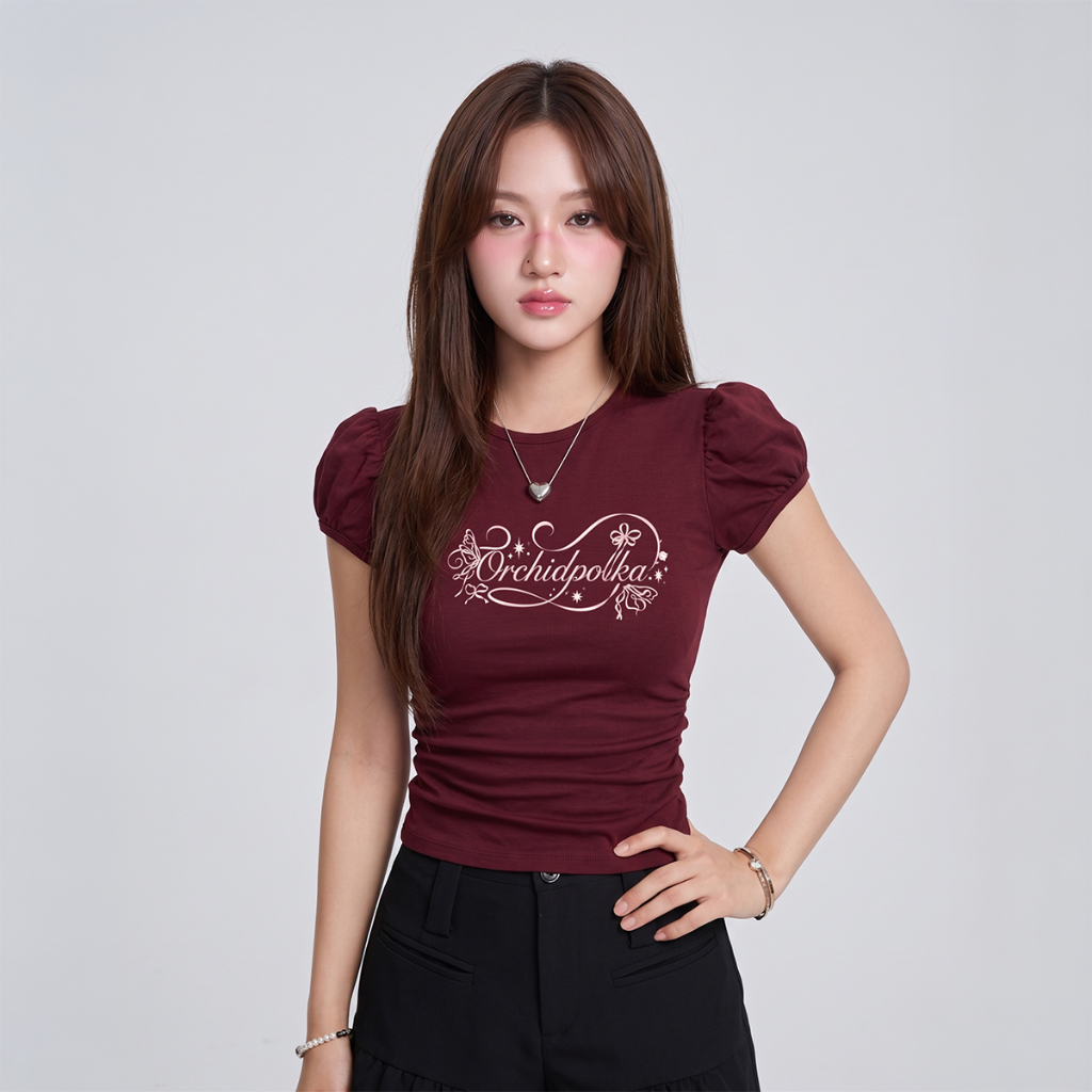 Áo Thun Nữ Tay Ngắn Kiểu Phồng PINKSTORE29 Nhún Eo In Chữ Dễ Thương A52104 | BigBuy360 - bigbuy360.vn