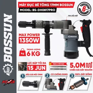 Máy Đục Bê Tông Điện BOSSUN BS-DH0817PRO 1350W 15J, Đầu Gài 17mm, Motor Dây Đồng, Máy Đục Công Trình Chuyên Dụng