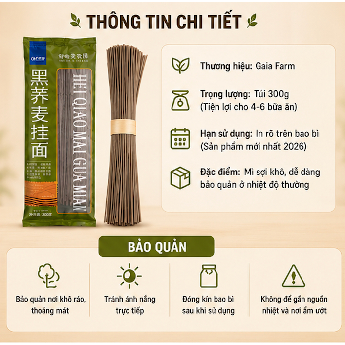 Mì Ăn Kiêng Lúa Mạch Đen Gaia Farm (300g) - Mì Nguyên Cám, Lựa Chọn Vàng Cho Chế Độ Eat Clean & Healthy Luka Food