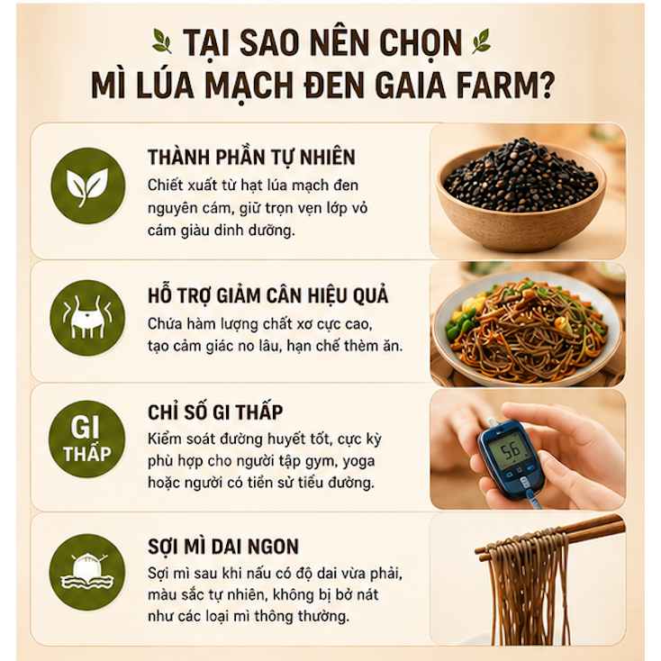 Mì Ăn Kiêng Lúa Mạch Đen Gaia Farm (300g) - Mì Nguyên Cám, Lựa Chọn Vàng Cho Chế Độ Eat Clean & Healthy Luka Food