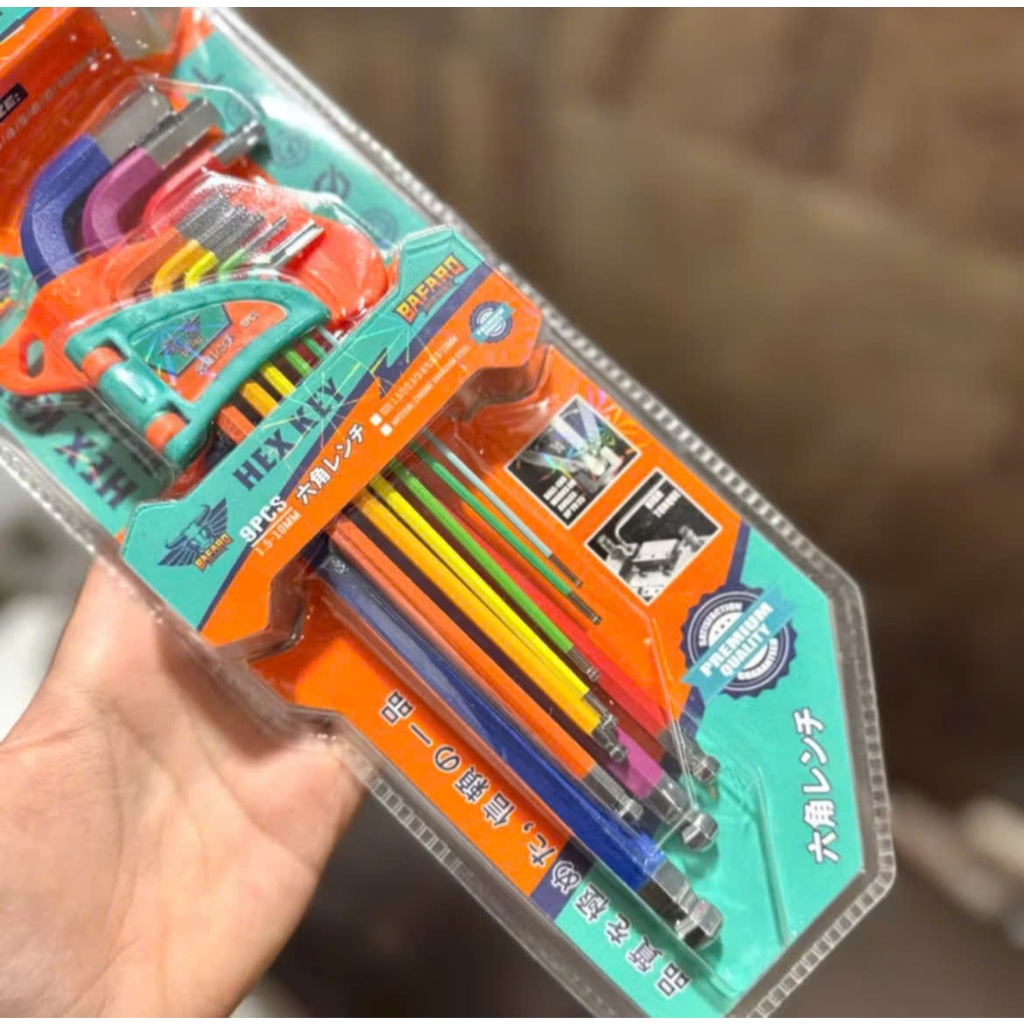 Bộ Khóa Lục Giác Màu Chrome Vanadium 9 Cây 1.5-10Mm Bafaro Hex Key Lục Giác Bi Đa Năng