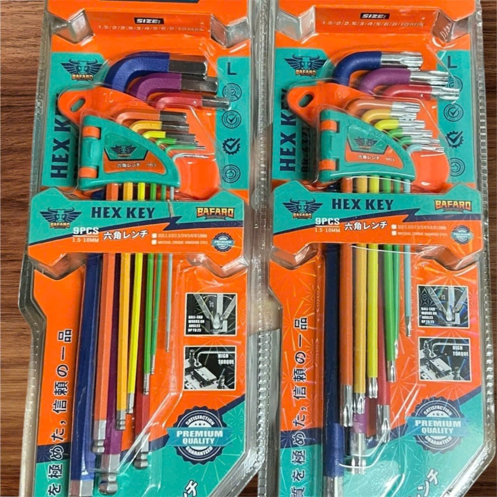 Bộ Khóa Lục Giác Màu Chrome Vanadium 9 Cây 1.5-10Mm Bafaro Hex Key Lục Giác Bi Đa Năng