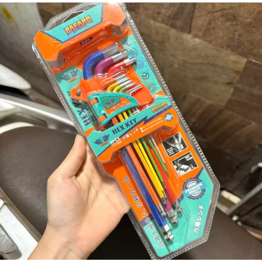 Bộ Khóa Lục Giác Màu Chrome Vanadium 9 Cây 1.5-10Mm Bafaro Hex Key Lục Giác Bi Đa Năng