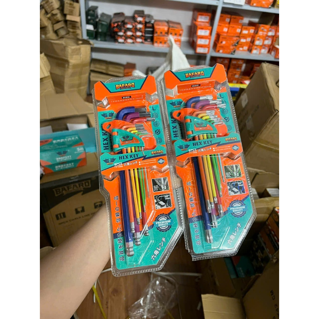 Bộ Khóa Lục Giác Màu Chrome Vanadium 9 Cây 1.5-10Mm Bafaro Hex Key Lục Giác Bi Đa Năng