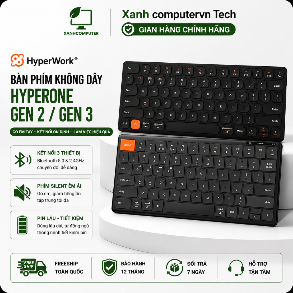 Bàn phím không dây HyperWork HyperOne Gen 2 / Gen 3 - Hàng chính hãng