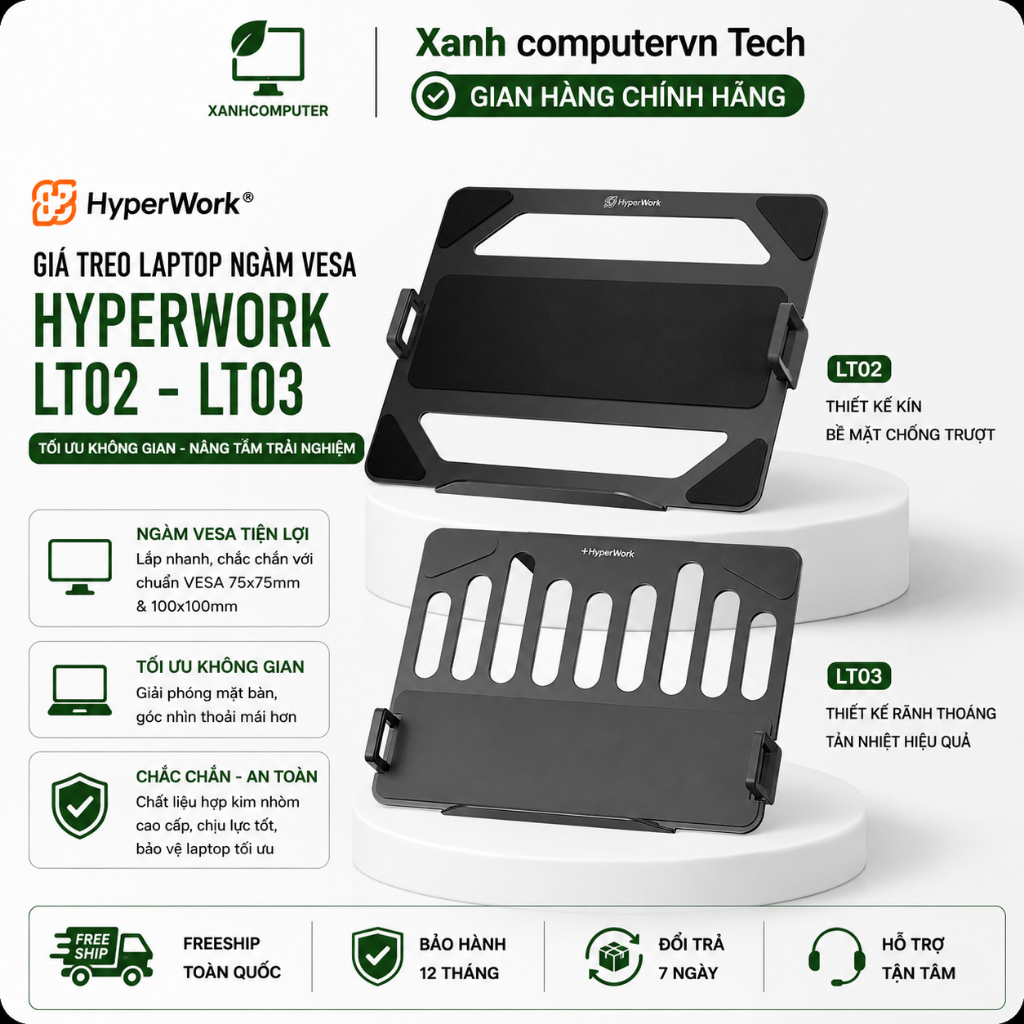 Giá treo laptop ngàm Vesa HyperWork | LT02 - LT03 - Hàng Chính Hãng