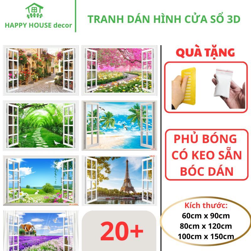 Tranh Dán Tường Cửa Sổ 3D Có Sẵn Keo Bóc Dán Dễ Dàng Trang Trí Phòng Khách Phòng Ngủ